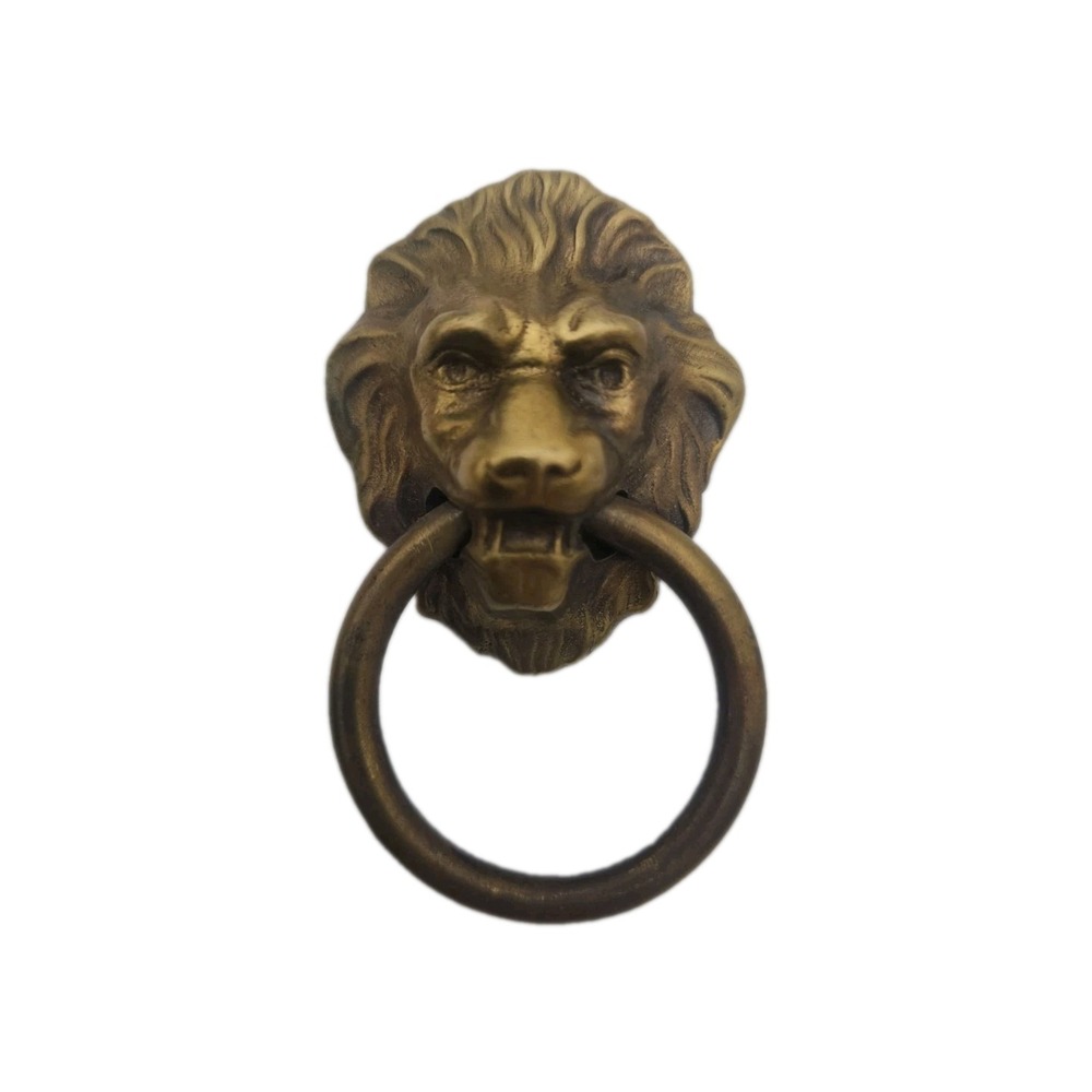 Vintage Brass Lion Head Ring Drawer Pull 2"